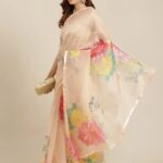 Floral Printed Fashion Organza Saree Lightly tanned skin color
