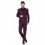 Dapper Gentlemen’s Delight Elevate Your Style with our Stylish Fancy Cotton Purple Solid Coat with Pant and Waistcoat Set for Men