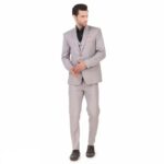 Dapper Gentlemens Delight Elevate Your Style with our Stylish Fancy Cotton Grey Solid Coat with Pant and Waistcoat Set for Men