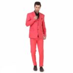 1 Dapper Gentlemen’s Delight Elevate Your Style with our Stylish Fancy Cotton Pink Solid Coat with Pant and Waistcoat Set for Men