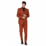 Dapper Gentlemens Delight Elevate Your Style with our Stylish Fancy Cotton Brown Solid Coat with Pant and Waistcoat Set for Men