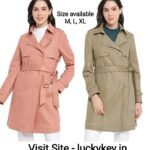 Stylish Peach Solid Crepe Trench Coat For Women