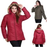 Stylish Red Nylon Solid Zip Puffer Jacket For Women